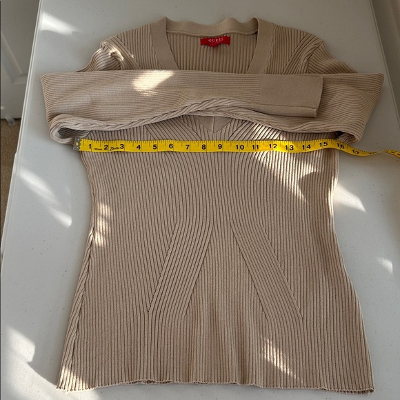 Guess Beige V-Neck Ribbed Sweater - Picture 10 of 16